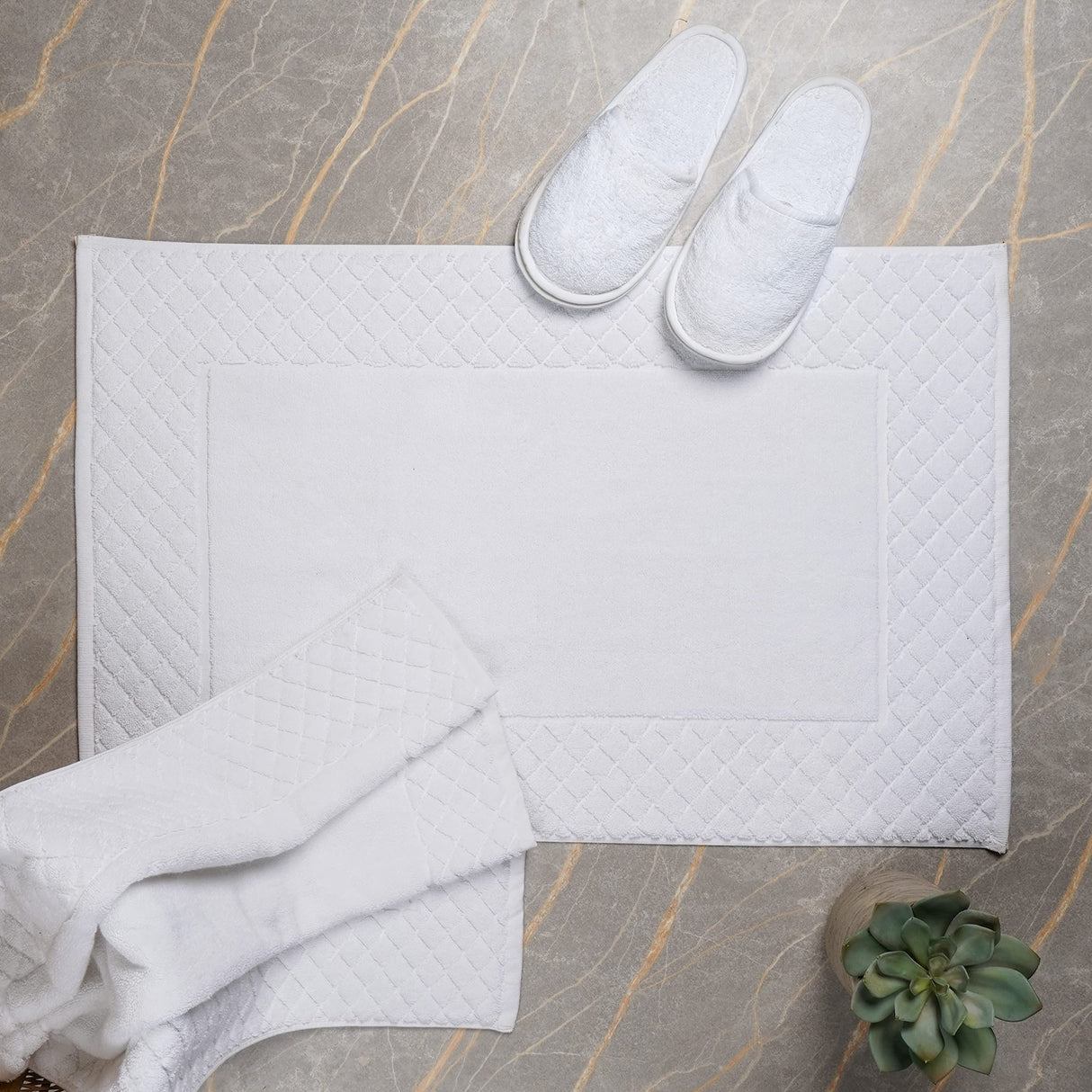 Luxury Bath Mat Set [Pack of 2], 1000 GSM (50 x 80cm), 100% Combed Cotton Bathroom Mat, Hotel Quality Floor Towels [Not a Bathroom Rug], Soft, Absorbent and Machine Washable