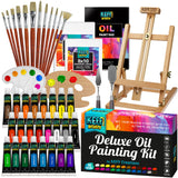 Oil Paint Set for Adults and Kids - Oil Painting Art Kits Supplies with Oil Based Paints, Stretched Canvas, Table Easel, Brushes, Palette, Knives and Paper Pad