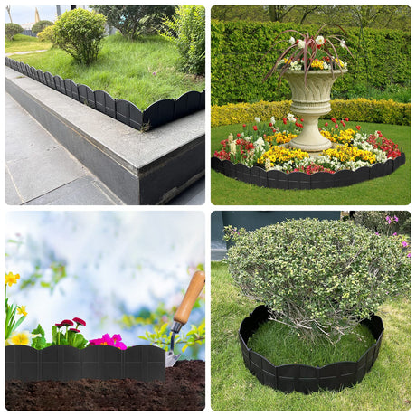 Vashly Garden Edging Border, 20pcs Garden Landscape Edging Borders, Plastic Garden Fence Edging, Interlocking Landscaping Edging, Flexible Lawn Edging Flower Bed Border, for Outdoor Patio Pathway