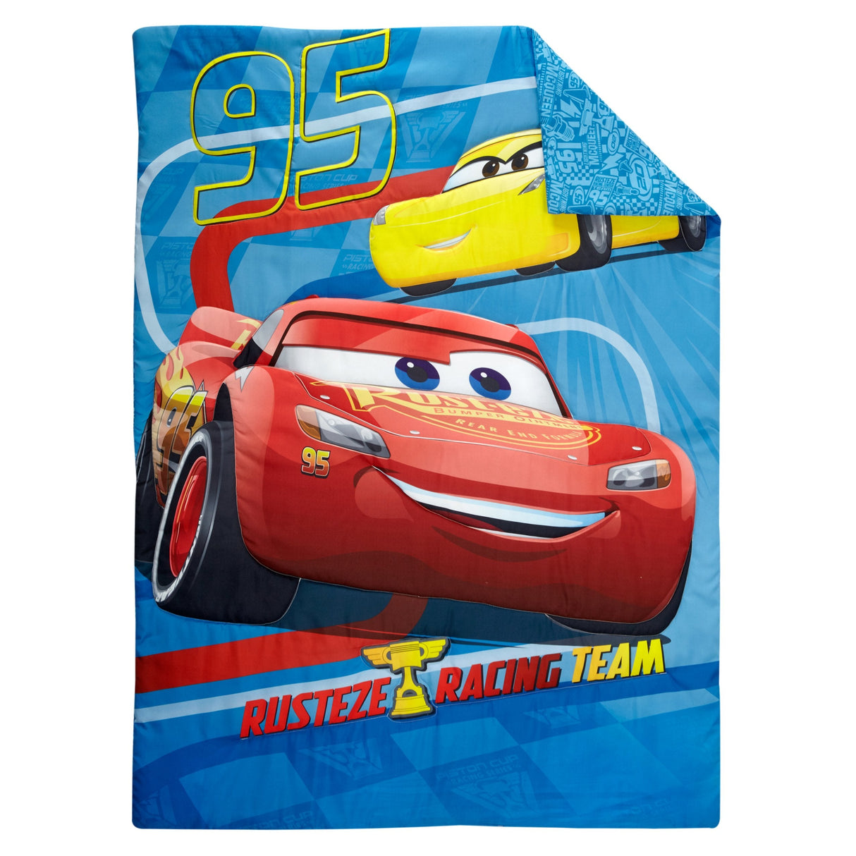 Disney Cars Rusteze Racing Team 4 Piece Toddler Bedding Set, Blue/Red/Yellow/White