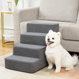 Dog Stairs & Steps for Small Dogs Cats Holds up to 25kg, Pawque Pet Steps for High Bed Couch, Shock Absorbing Foam with High-Strength Boards for Pet Safe, Non-Slip Removable Washable Cover, 4 Step-Grey ( 45cm High)