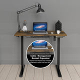 Small Electric Height Adjustable Sit Stand Desk with Hanging Hooks and Cable Management, 40 x 22 Inches, Black Frame and Rustic Brown Top