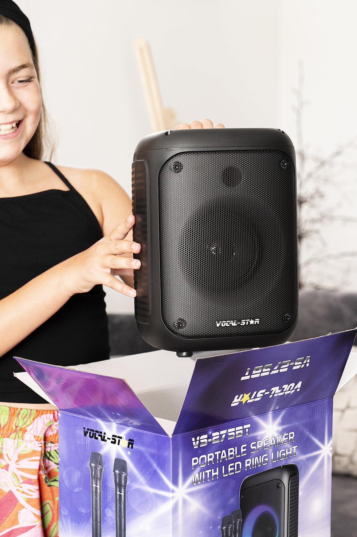 Vocal-Star Portable Karaoke Machine with Bluetooth, 2 Wireless Microphones, 60w Speaker, Lights Effects, Records Singing,Rechargeable