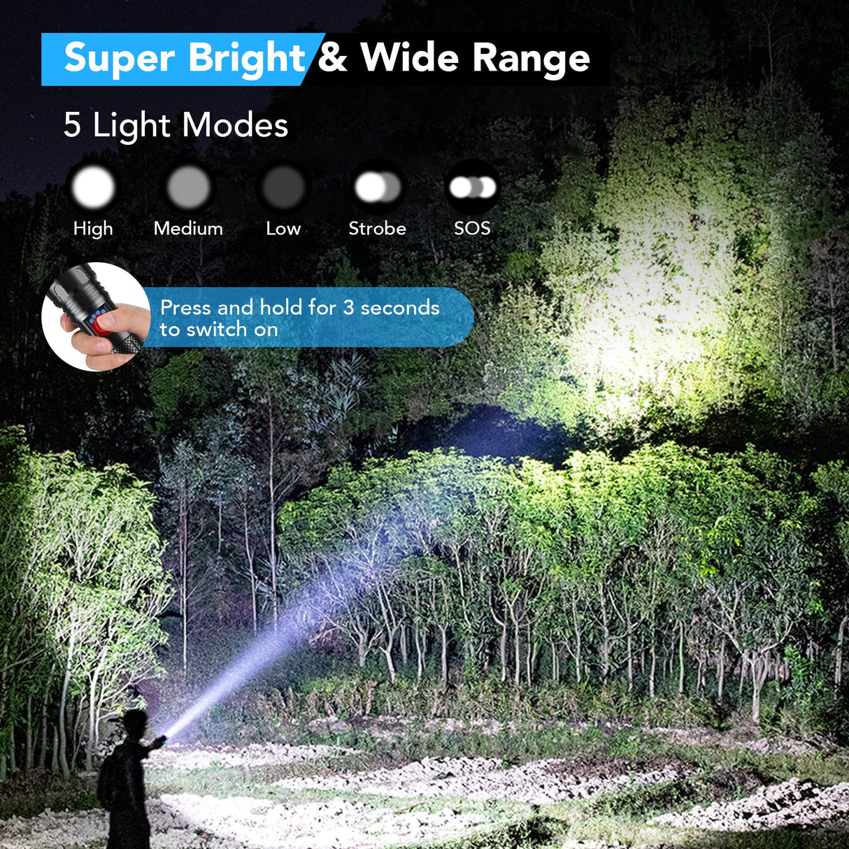 LED Torch Rechargeable Flashlight with High Lumens, 10000 Lumens XHP99 Super Bright Tactical Torch, High Powered Torches with 5 Modes, Adjustable Zoomable Waterproof Flash Light for Camping Hiking