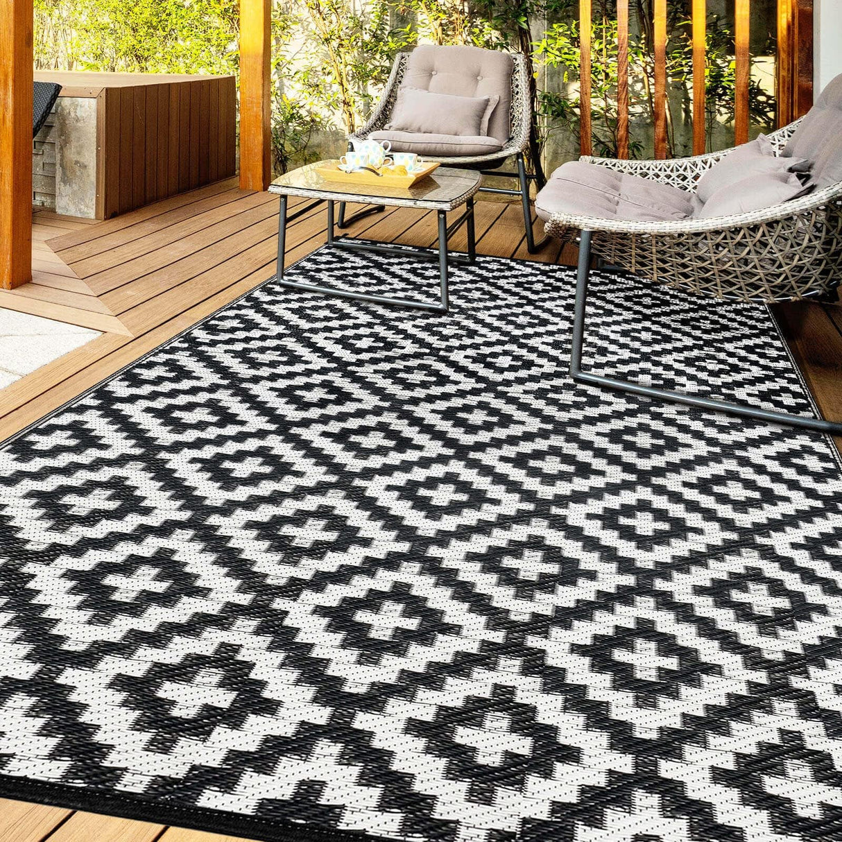 Reversible Mats, 150 * 245cm Plastic Straw Rug, Modern Area Rug, Large Floor Mat and Rug for Outdoor