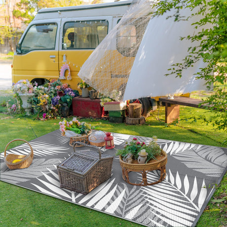 Palm Leaf Outdoor Rug Waterproof for Patios Clearance, Reversible Plastic Straw Camping Rug Carpet, Large Area Rugs Mats for RV, Picnic, Backyard, Deck, Balcony, Porch, Beach