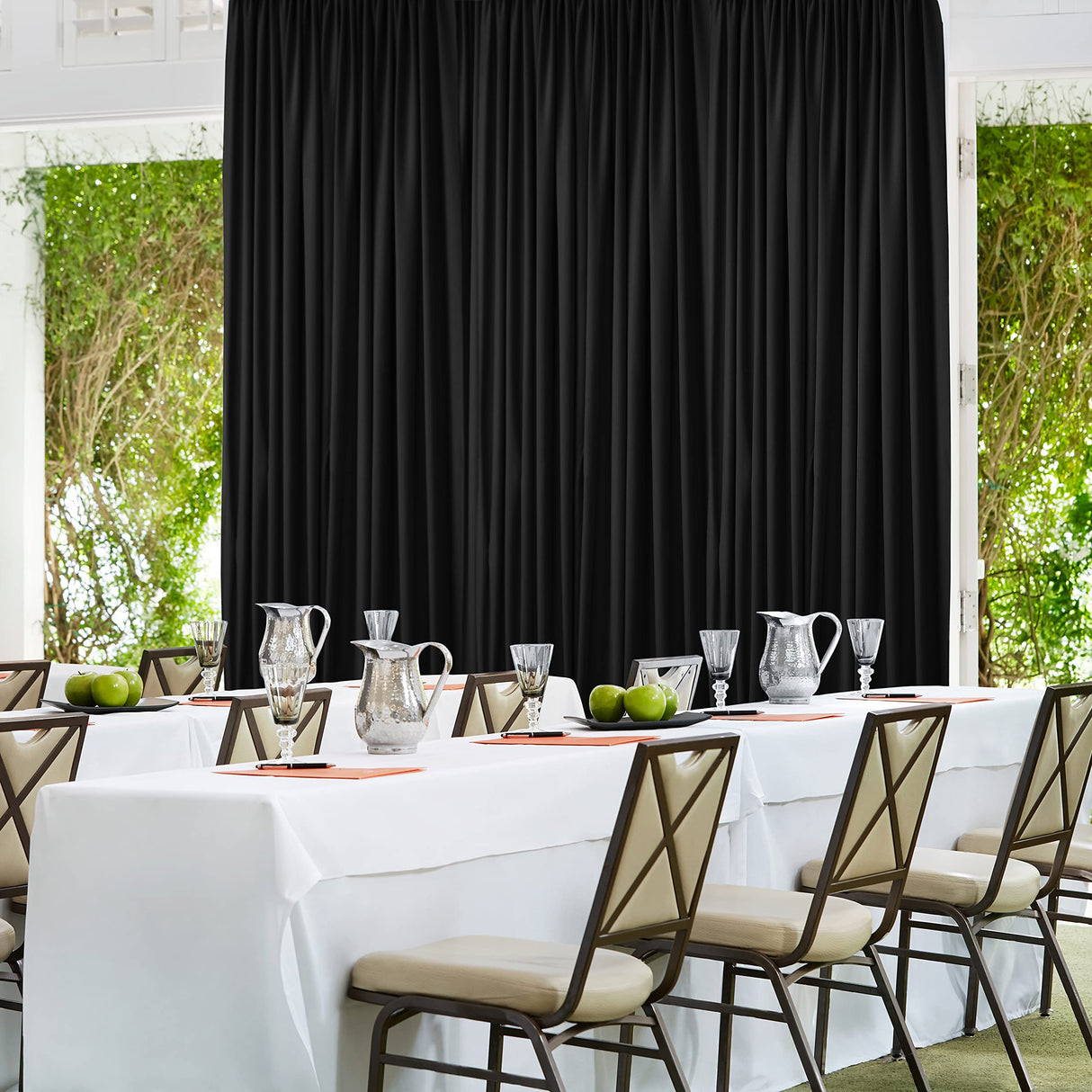 10 feet x 8 feet Polyester Backdrop Drapes Curtains Panels with Rod Pockets - Wedding Ceremony Party Home Window Decorations - Black (DRAPE-5X8-BLACK)