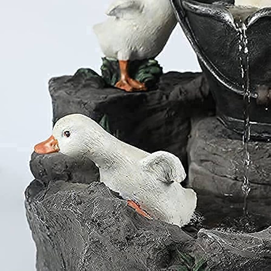 Water Features for the Garden,Animal Garden Statue with Solar Led Lights,Garden & Yard Squirrel Duck Waterfall Fountain,Solar Power Willapa Resin Duck Family Patio Fountain Garden Decoration