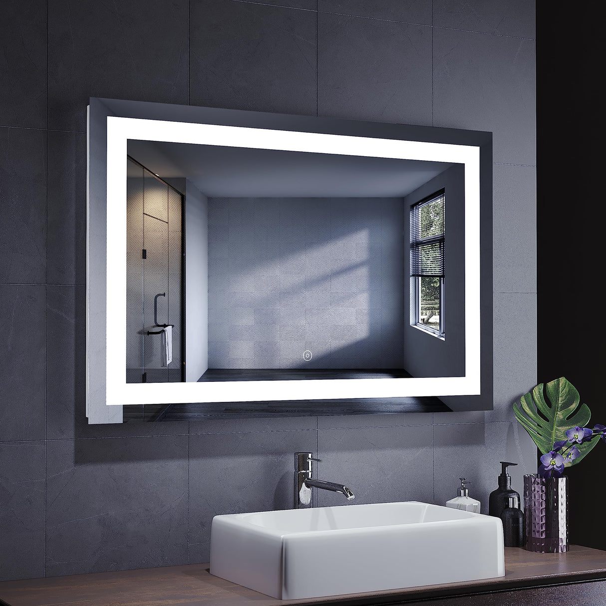 Rectangular LED Bathroom Mirror with Light, 1200 x 800 mm Wall Mounted Modern Lighted Mirror, Illuminated Touch Switch, Anti-Fog, Large Makeup Decorative Mirrors