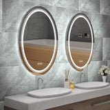 LED Lighted Bathroom Mirror, 600 X 800 mm Frontlit and Backlit Mirror Bathroom Vanity Mirror Oval Demister Bathroom Mirror Wall Mounted Makeup Mirror with Defogger and Dimmer