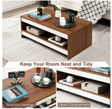 Coffee Table Wood 2-Tier Rectangular Coffee Table W/Storage Shelf Living Room