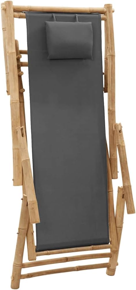 Deck Chair - Adjustable and Foldable Bamboo Garden Chair with Canvas Fabric, Dark Grey, Ideal for Patio/Garden/Terrace