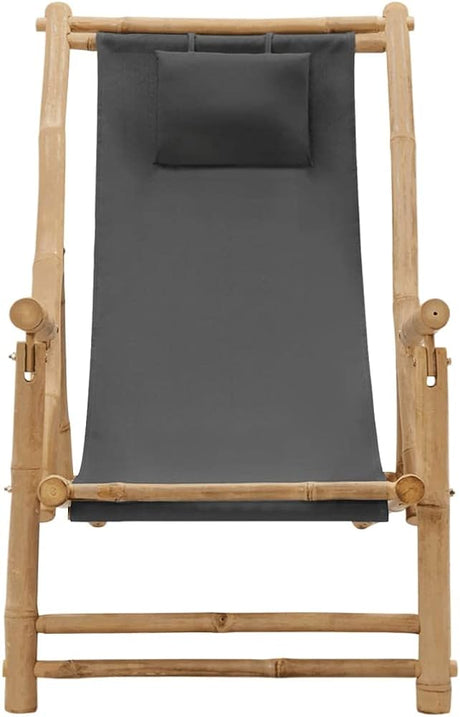 Deck Chair - Adjustable and Foldable Bamboo Garden Chair with Canvas Fabric, Dark Grey, Ideal for Patio/Garden/Terrace