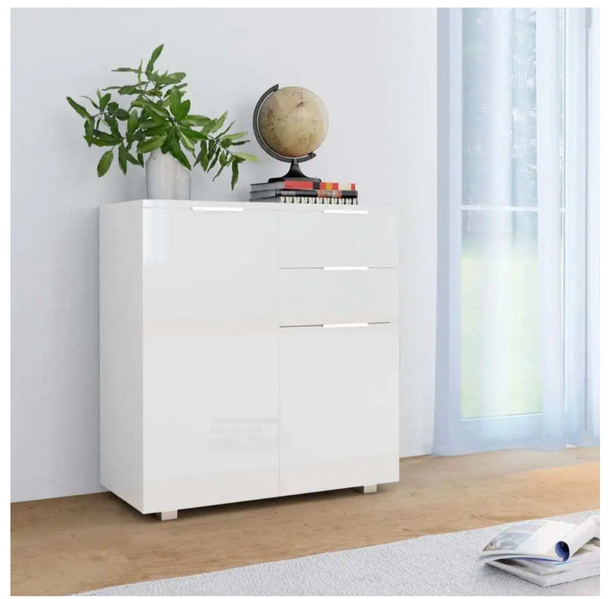 High Gloss Side Cabinet With 2 Door Drawer Sideboard Storage Modern Furniture