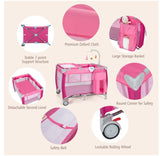 Baby Travel Cot Bassinet 3-in-1 Portable Infant Crib Playpen w/ Mattress Pink