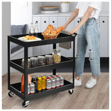 3-Tier Utility Cart Metal Storage Service Trolley with Brake Wheels