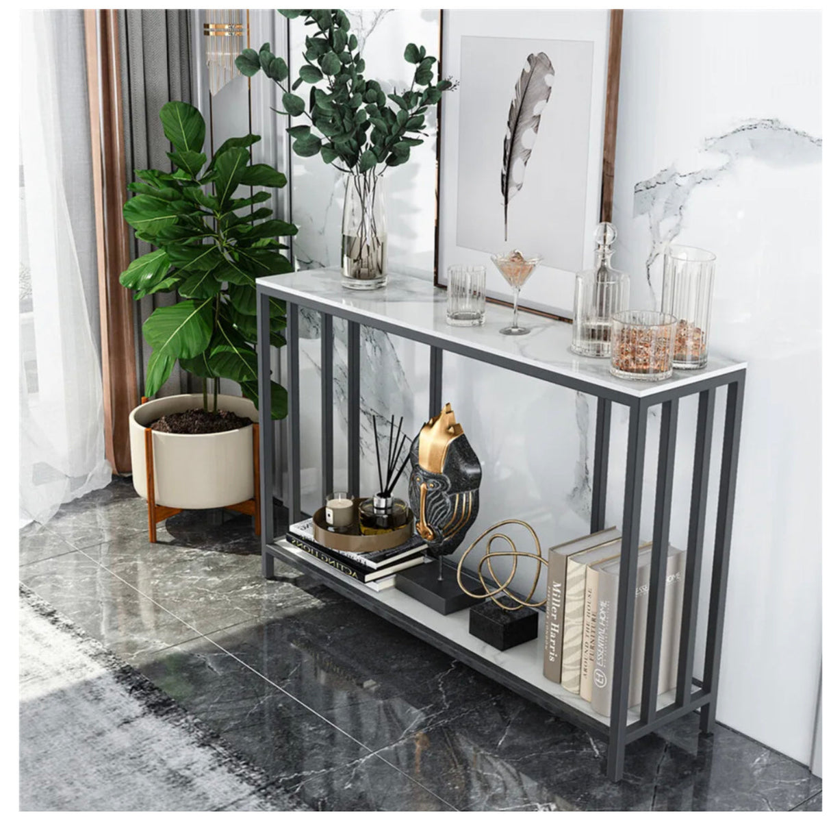 Marble Stone Console Entryway Table Sofa Side Table Kitchen Dining Room Shelves