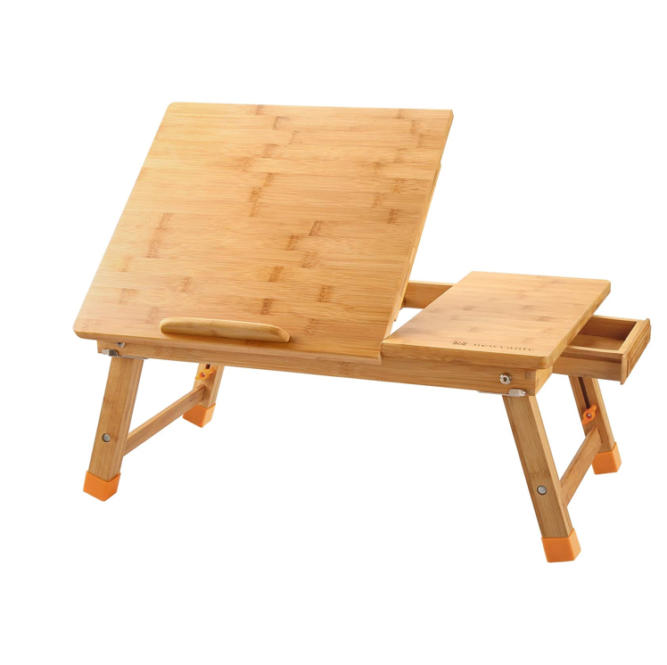 Laptop Desk Newvante Table Adjustable 100% Bamboo Foldable Breakfast Serving Bed Tray w' Tilting Top Drawer