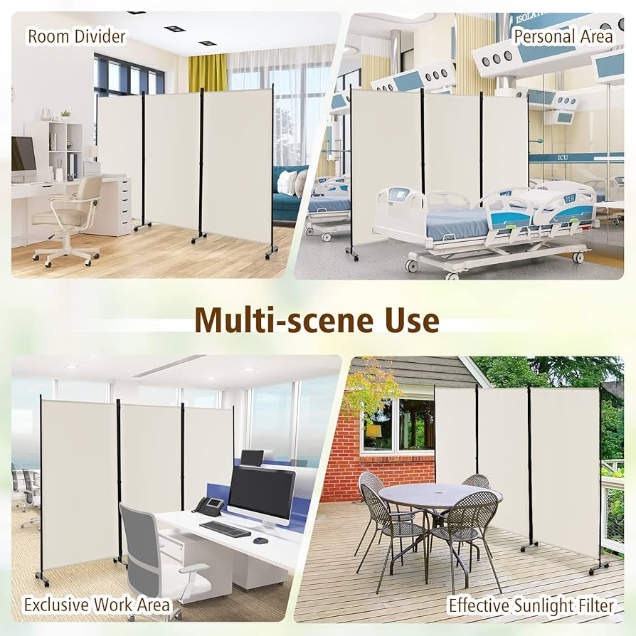 3-Panel Folding Room Divider, 180 CM Rolling Privacy Screen with Lockable Wheels, Portable Wall Divider and Separator, Freestanding Privacy Protection for Living Room, Bedroom, Office