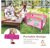 Baby Travel Cot Bassinet 3-in-1 Portable Infant Crib Playpen w/ Mattress Pink