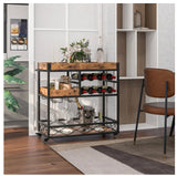 3-Tier Rolling Bar Cart with Removable Tray, Wine Rack & Glass Holder