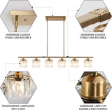 6 Lights Pendant Light 48" Crystal Chandeliers Brass Adjustable Modern Chandelier Linear Ceiling Pendant Lights for Kitchen Island Dining Room, E27 Bulb