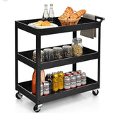 3-Tier Utility Cart Metal Storage Service Trolley with Brake Wheels