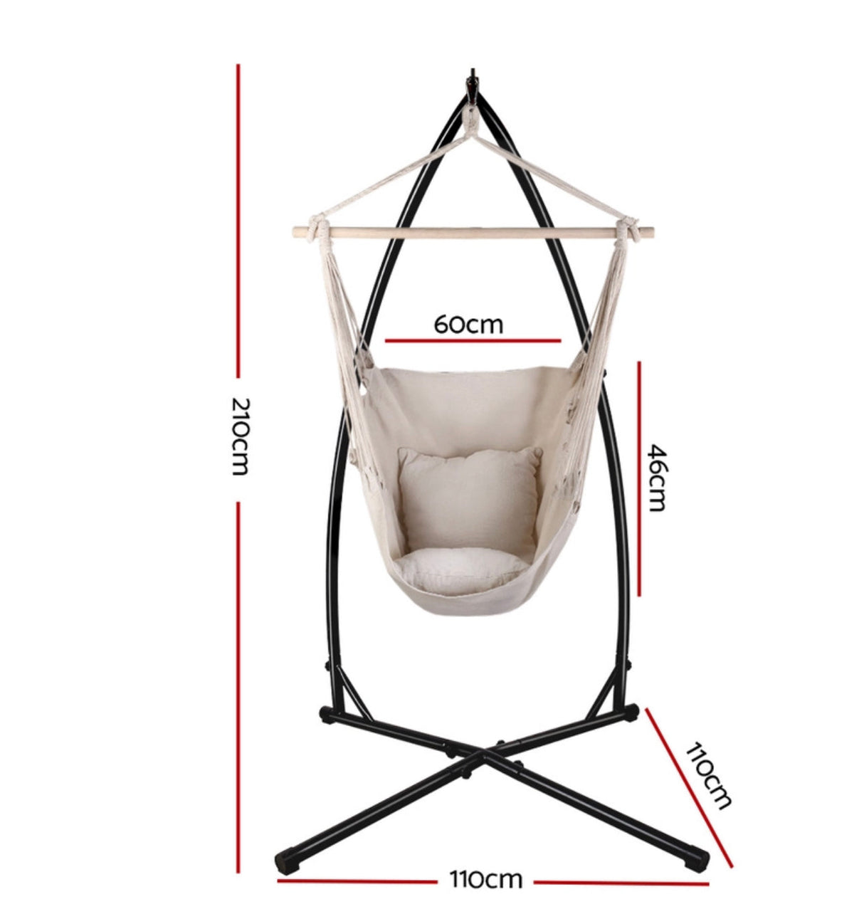 Gardeon Hammock Chair with Steel Stand Hanging Bed Outdoor Tassel Cream