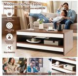 Coffee Table Wood 2-Tier Rectangular Coffee Table W/Storage Shelf Living Room