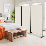 3-Panel Folding Room Divider, 180 CM Rolling Privacy Screen with Lockable Wheels, Portable Wall Divider and Separator, Freestanding Privacy Protection for Living Room, Bedroom, Office