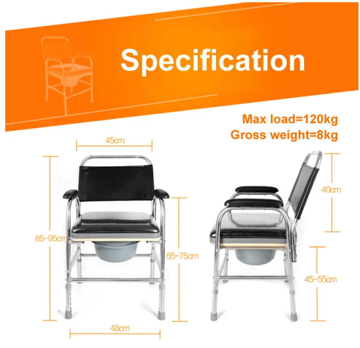 Elderly/Pregnant/Disability Aid Adjustable S/S Easy Commode Seat