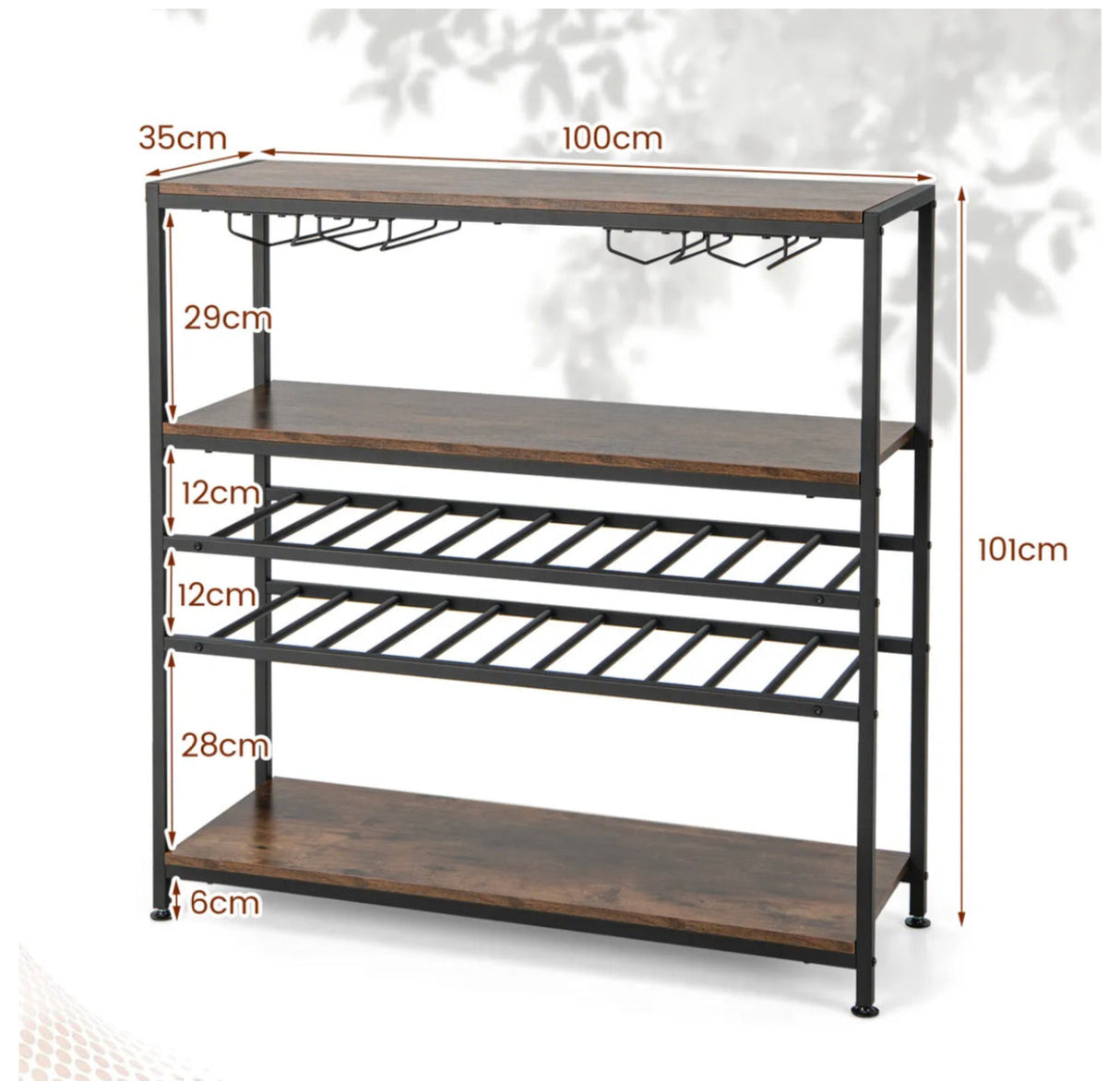 Freestanding Bar Cabinet w/ 2 Wine Racks, Spacious Top & Open Shelves