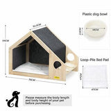 Pet Dog House Cat House Wooden Kennel Feeding Food Bowels Indoor Shelter Medium