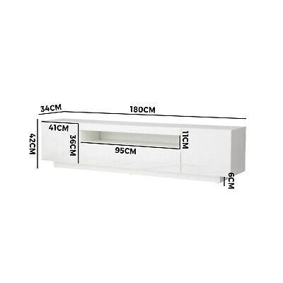 TV Cabinet Entertainment Unit Stand Gloss RGB LED Furniture White 180CM