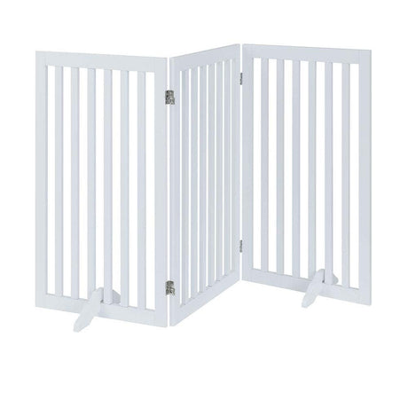 Large Free Standing Dog Gate, Extra Tall Safety Wood Pet Gate, Indoor Foldable Dog Gate, Expands up to 152cm Wide 91cm, Doorway Pet Barrier, White