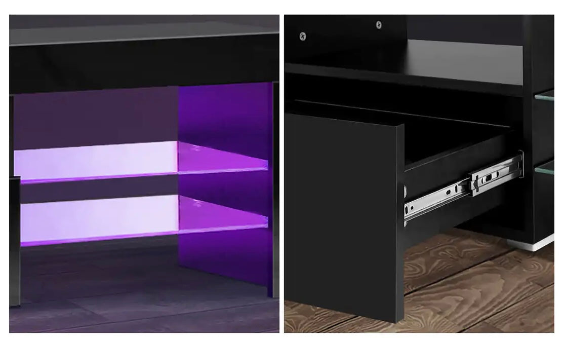 Entertainment Unit TV Stand LED Gloss 220cm - Black