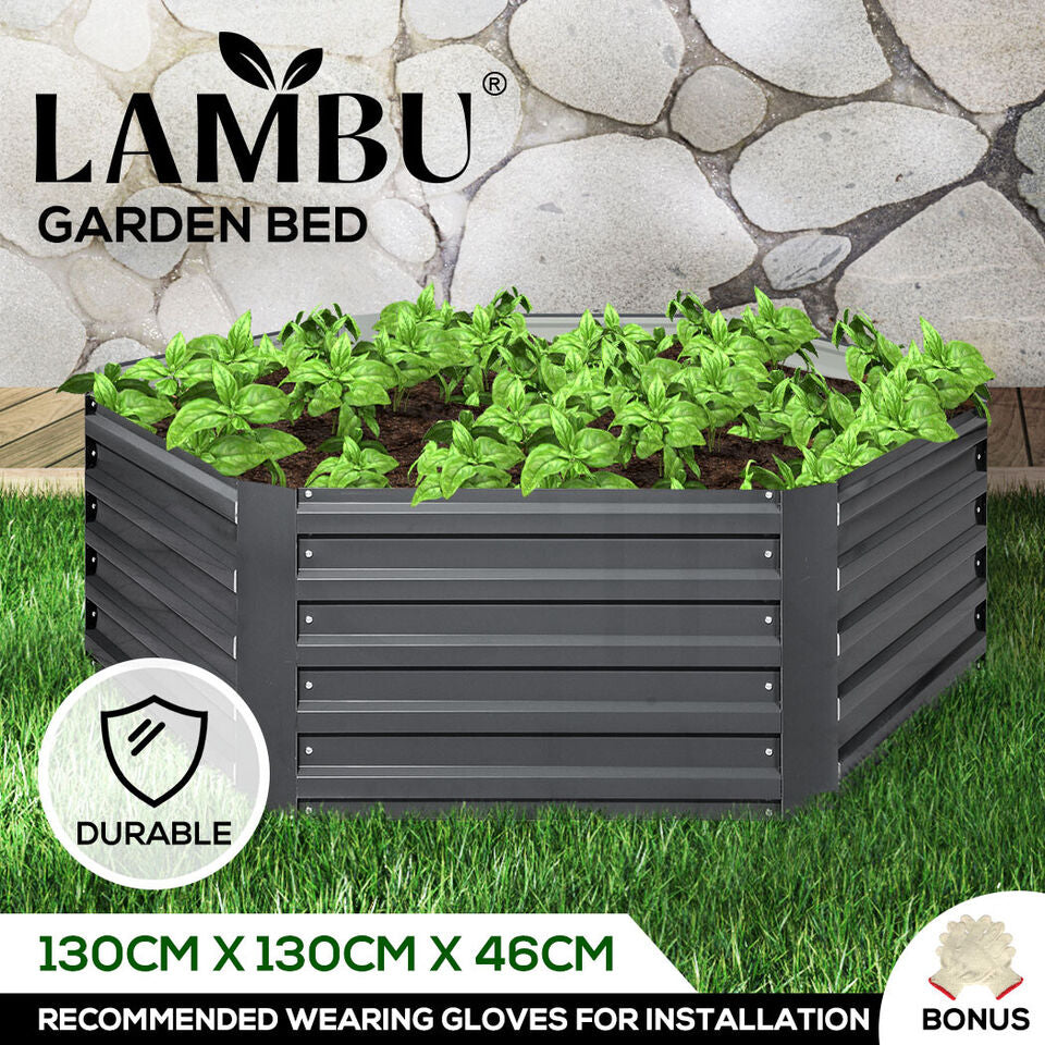 Garden Bed Planter Raised Coated Steel Veggie Beds Hexagon 130x130x46cm