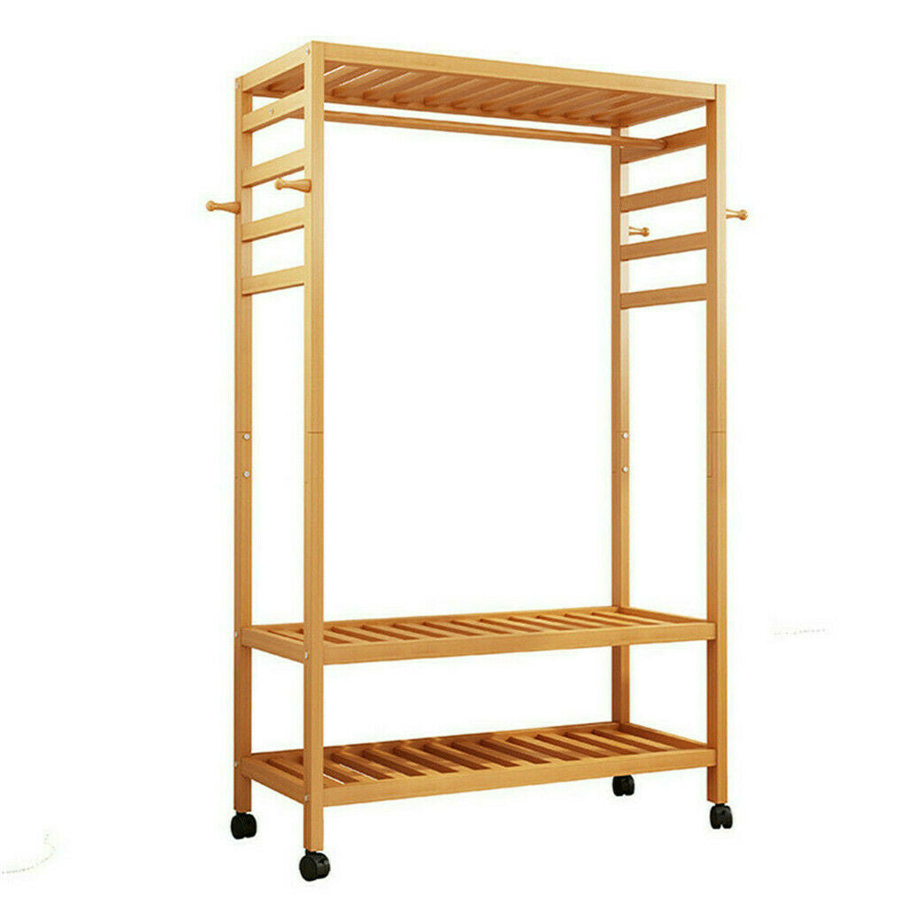 Strong Wooden Clothes Rack With Wheels