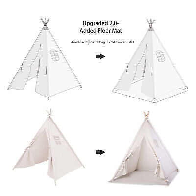 Large Teepee Tent Wigwam with Mat Boys Girls Pretend Play Tent Wood Frame