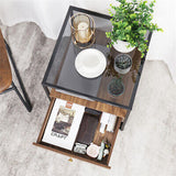 Modern Bedside Table Storage Glass End Table Drawer Living Room Bedroom Cabinet