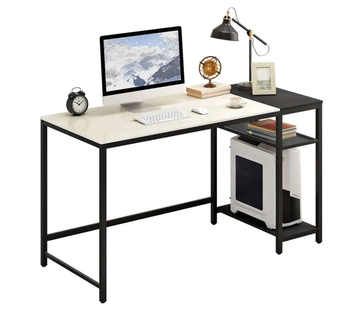 Computer Desk With 2 Tier Shelves Home Office Writing Study Table White Bl