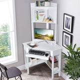 Corner Computer Desk Triangle Study Desk w/ Hutch & Keyboard Tray White