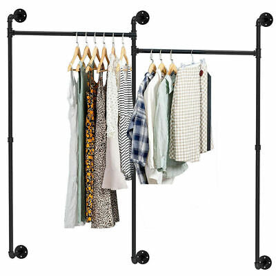 XL Industrial Wall Pipe Rack Commercial Clothes Hanging Rail Organizer 2 Way Use