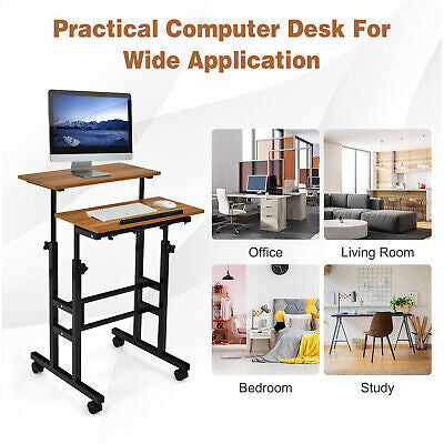 Standing Desk Mobile 2-Tier Adjustable Laptop Computer Table Sit Stand