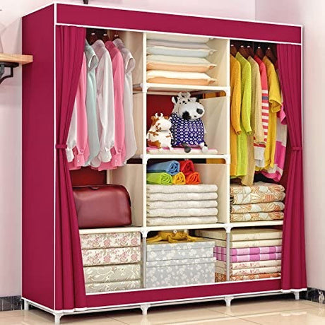 Portable Clothes Closet Canvas Wardrobe Storage Organiser Kids Rack Garment