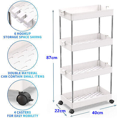 4Tier Trolley Rack Shelf Kitchen Bathroom Storage Rolling Rack Cart Storage Cart