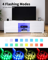 ELEGANT TV Stand Cabinet with Drawers, High Gloss,16 RGB LED Lights, Entertainment Unit Stand 150cm Color, White