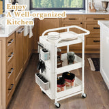 Kitchen Storage Trolley Cart 3-Tier Shelves Pegboards Carbon Steel Frame