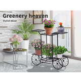 Plant Stand Outdoor Indoor Garden Decor Flower Pot Rack Iron 4 Wheeler