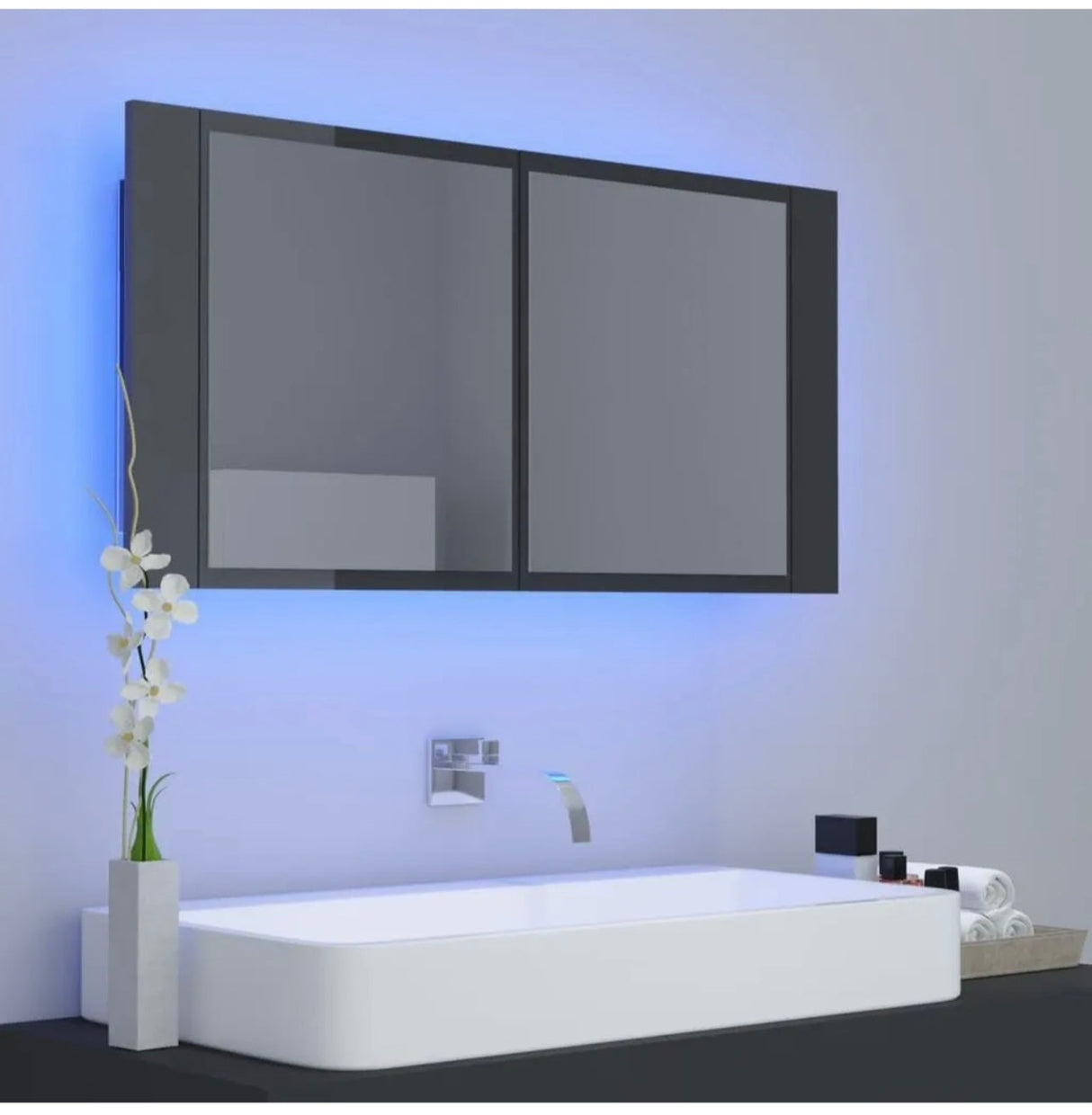 LED Mirror Cabinet High Gloss Wall Mount Bathroom Organizer Storage Cupboard